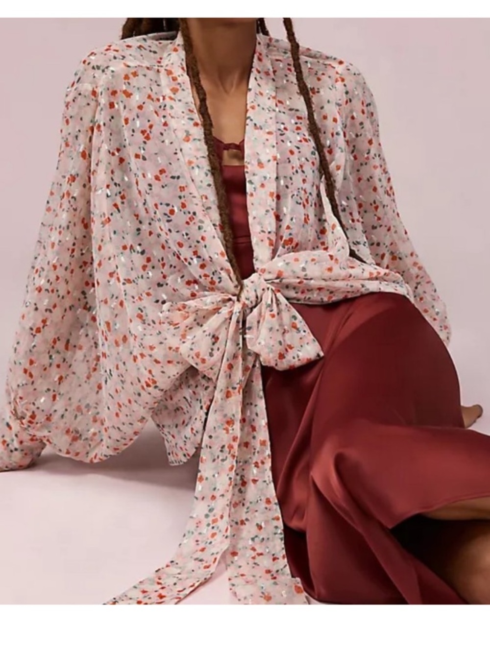 Anthropologie Pilcro Sheer Metallic Kimono  Women's Top - Multicolor (Shrug)